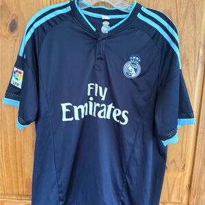 Real Madrid Fly Emirates Navy Blue Soccer Jersey